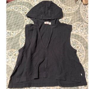 Free People Beach Sleeveless Hoodie Charcoal Black V-Neck Tank Top Medium